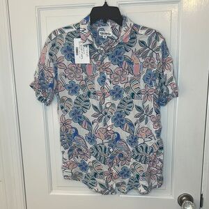 The Endless‎ Summer Blue/Pink Floral Flamingo Parrot Shirt size M NWOT